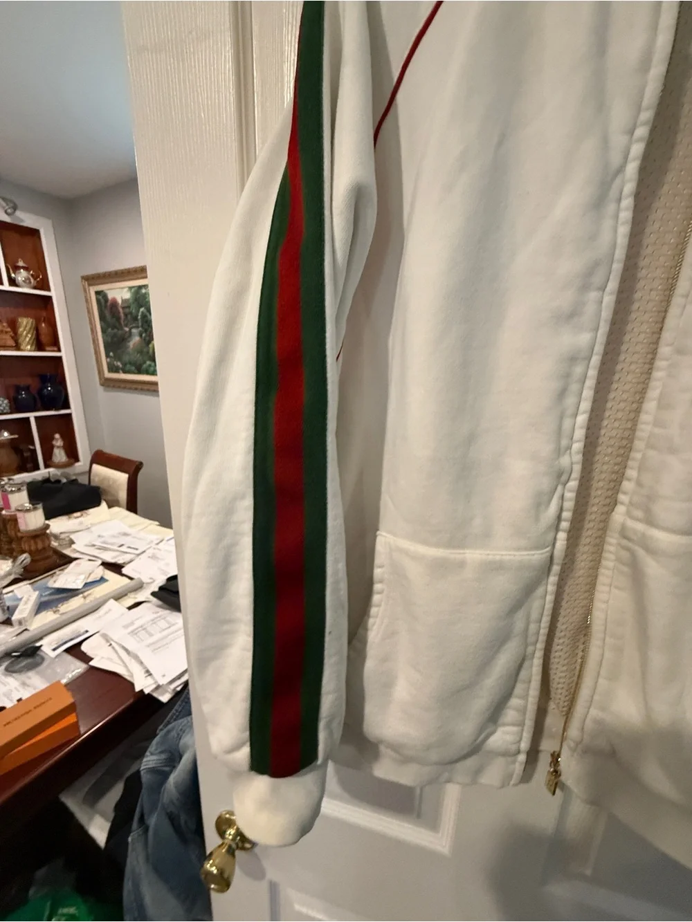 Gucci White Bomber Jacket with Green & Red Stripes